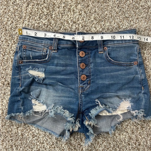 🦋 American Eagle Outfitters Super Stretch High Rise Shorties Denim Shorts 0 - Picture 6 of 8